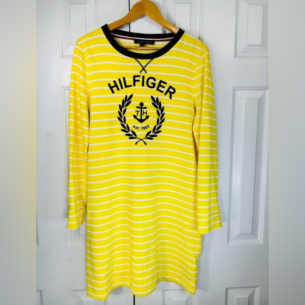 Tommy Hilfiger Yellow Striped Long Sleeve Dress